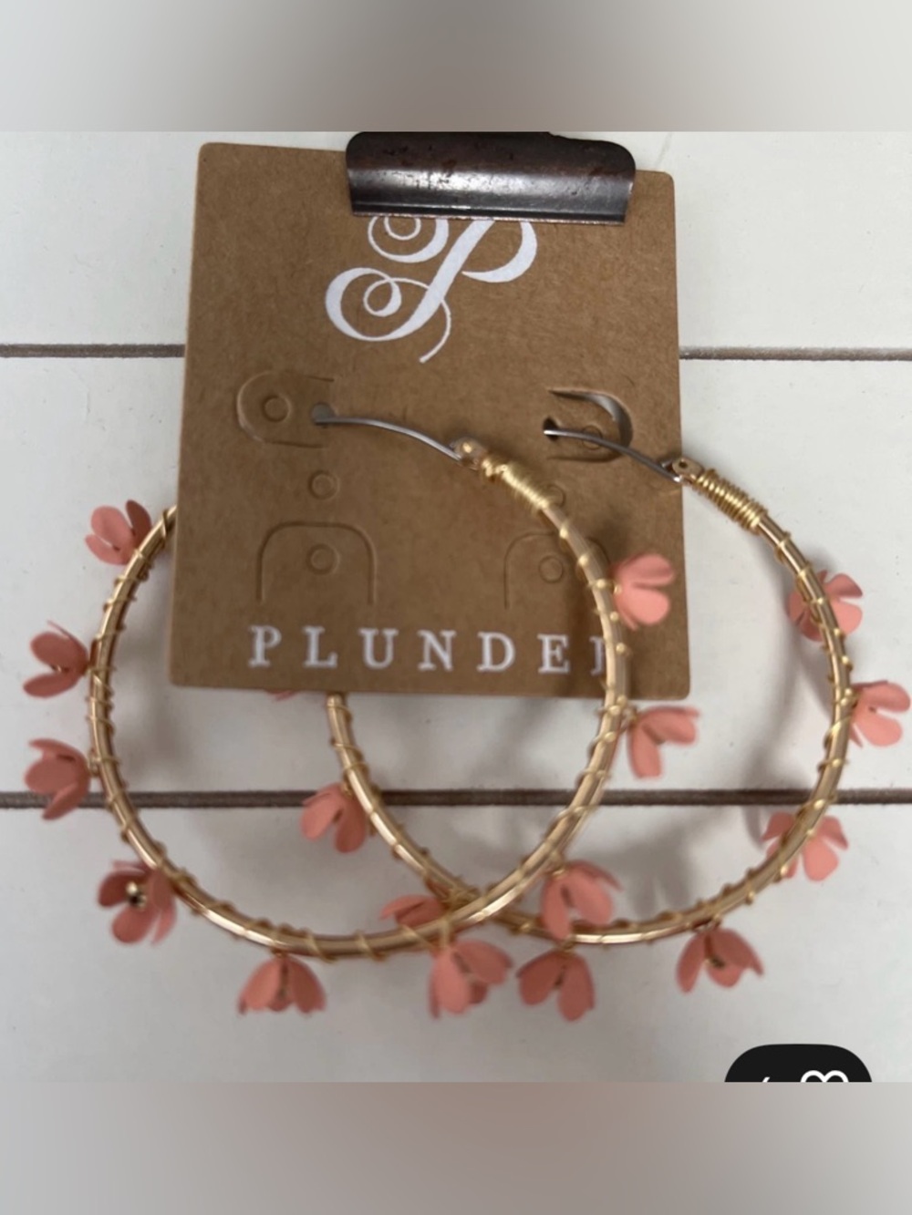 Plunder Design Jewelry Ivette Pink Flower Gold Hoop Earrings